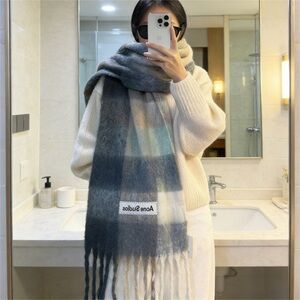 Acne Blue and Gray Plaid Scarf